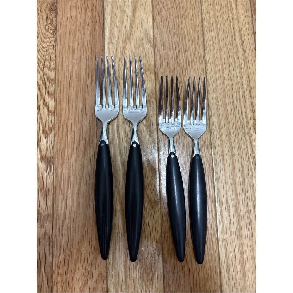 Midcentury Modern 18/10 Stainless Korea‎ Black Handle Forks